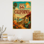 ヴィンテージ ルート66 カリフォルニア コースト沿いの道 アート ポスター (キッチン)