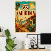 ヴィンテージ ルート66 カリフォルニア コースト沿いの道 アート ポスター (ホームオフィス)