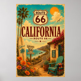 ヴィンテージ ルート66 カリフォルニア コースト沿いの道 アート ポスター
