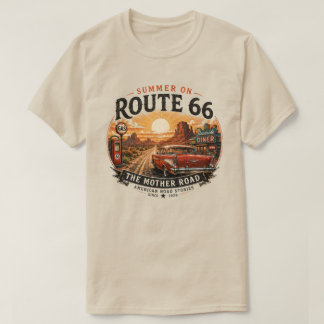 ヴィンテージ ルート66 サマー ロードトリップ Tシャツ