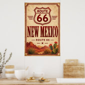 ヴィンテージ ルート66 ニューメキシコ砂漠の旅の芸術 ポスター (キッチン)