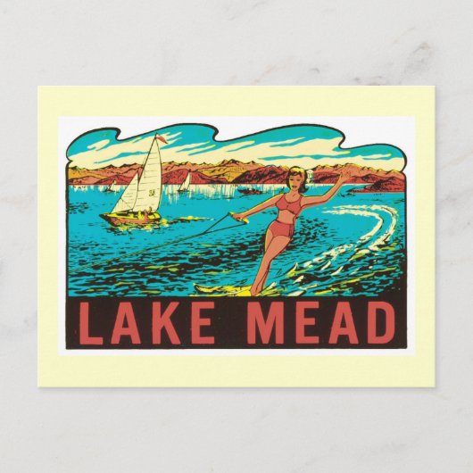 ヴィンテージ レイク ミード ネバダ州 NV ステート ラベル ポストカード (正面)