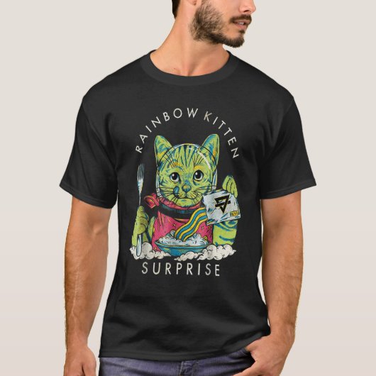ヴィンテージ レインボー 子猫のサプライズ 猫 Tシャツ (正面)