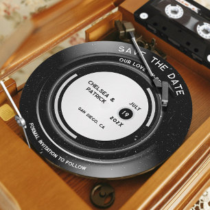 ヴィンテージ レコード 風 丸型 Save The Date シンプル 招待状