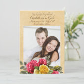 ヴィンテージ レッドとイエローのバラの写真 保存日付 セーブザデート (スタンド正面)