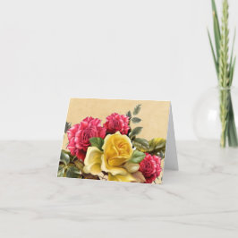 ヴィンテージ レッドとイエローのバラの花束 サンキューカード