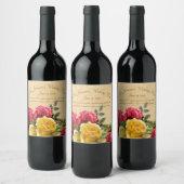ヴィンテージ レッドとイエローのバラの花束 ワインラベル (ボトル)