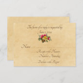 ヴィンテージ レッドとイエローのバラの花束 出欠カード (正面/裏面)