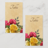 ヴィンテージ レッドとイエローのバラの花 プレイスカード (正面/裏面)