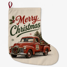 ヴィンテージ・レッドトラック ルート66 クリスマス ラージクリスマスストッキング