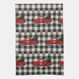 ヴィンテージ・レッドトラック ルート66 プラッド ホリデーディッシュ キッチンタオル