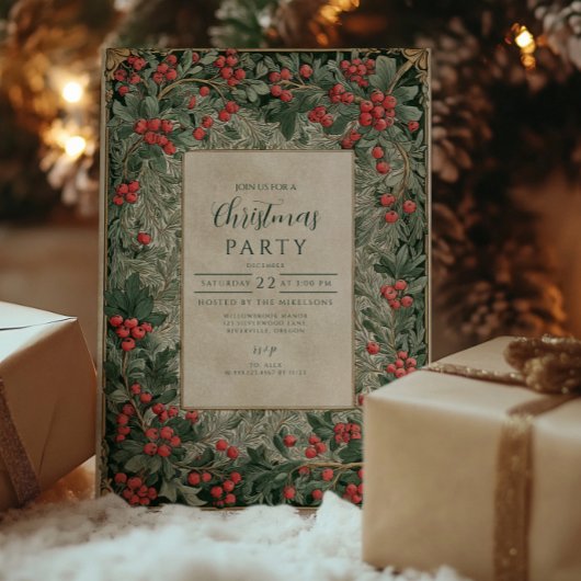 ヴィンテージ レッドベリー クリスマス 招待状