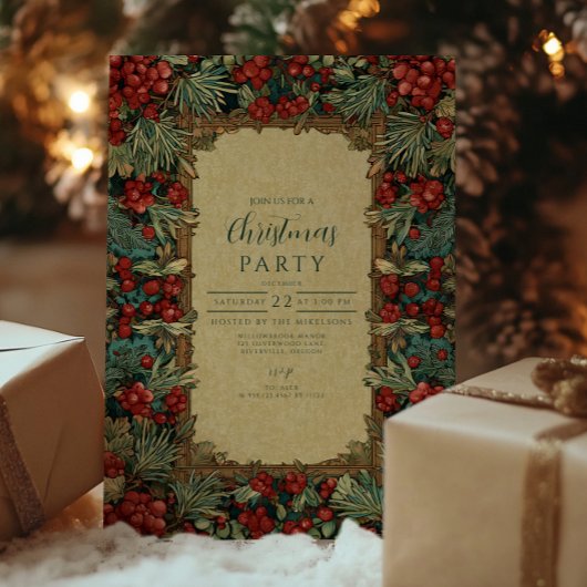 ヴィンテージ レッドベリー 植物 Christmas 招待状