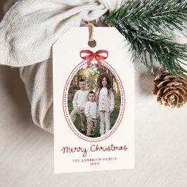 ヴィンテージ レッドボウ クリスマス クリーム色 写真 ホリデー ギフトタグ