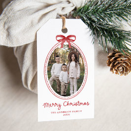 ヴィンテージ レッドボウ メリークリスマス 写真 ホリデー ギフトタグ