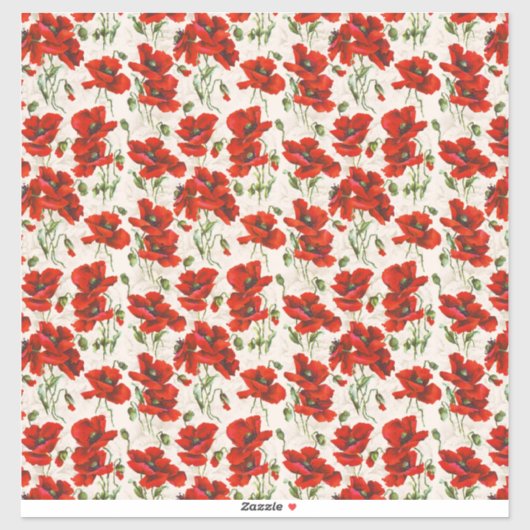 ヴィンテージ レッドポピー 花柄 植物画 シール (シート)