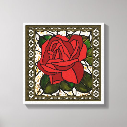 ヴィンテージ レッドローズ アートデコ キャンバスプリント (正面)