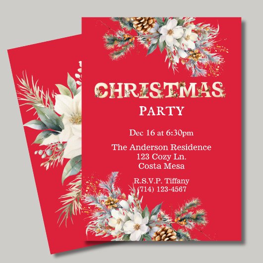 ヴィンテージ レッド アンド ホワイト グリーンのクリスマスパーティー 招待状