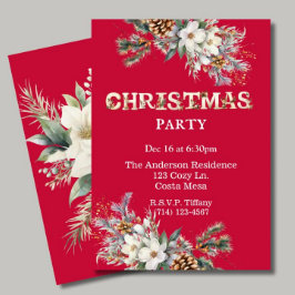 ヴィンテージ レッド アンド ホワイト グリーンのクリスマスパーティー 招待状