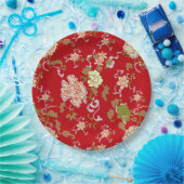 ヴィンテージ レッド オリエンタル フラワー デコレーション ウェディング ペーパープレート (パーティー)