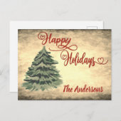 ヴィンテージ レッド カリグラフィー ハッピー ホリデー   シーズンポストカード (正面/裏面)