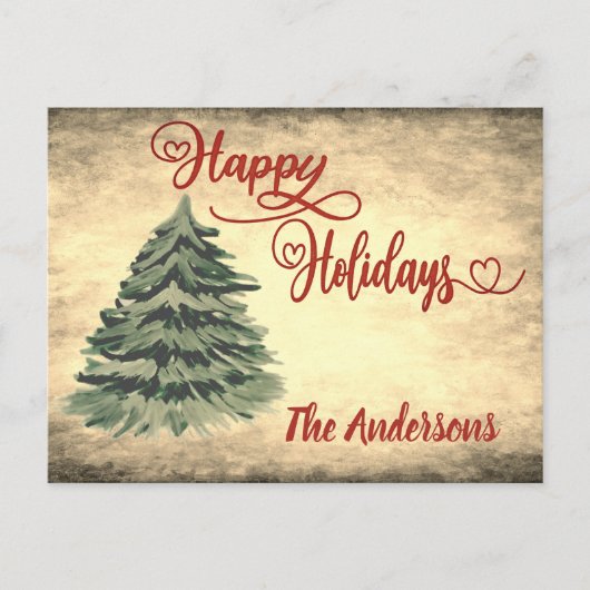 ヴィンテージ レッド カリグラフィー ハッピー ホリデー   シーズンポストカード (正面)