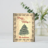 ヴィンテージ レッド カリグラフィー ハッピー ホリデー ホリデー ポ シーズンポストカード (スタンド正面)