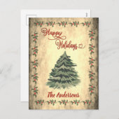 ヴィンテージ レッド カリグラフィー ハッピー ホリデー ホリデー ポ シーズンポストカード (正面/裏面)