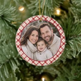 ヴィンテージ レッド ギンガム クリスマス セラミックオーナメント