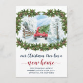 ヴィンテージ レッド クリスマス ファーム トラック ラスティック ムービング 案内状 (正面)