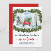 ヴィンテージ レッド クリスマス ファーム トラック ラスティック ムービング 案内状 (正面/裏面)