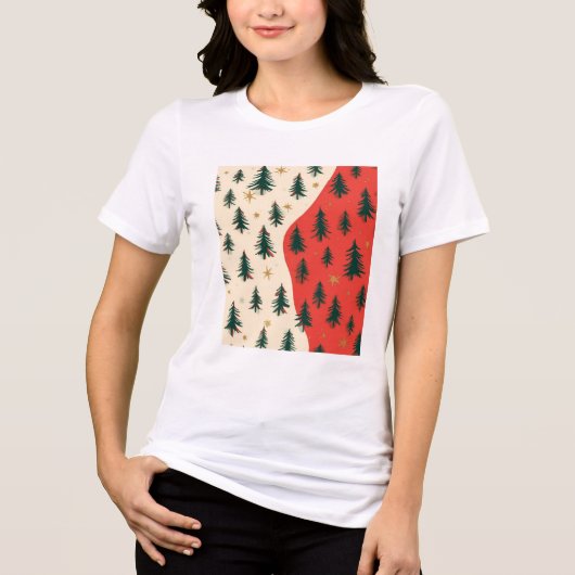 ヴィンテージ レッド&グリーン クリスマスツリー柄 トライブレンドTシャツ (正面)