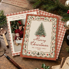 ヴィンテージ レッド グリーン クリスマスツリー クリスマスカード