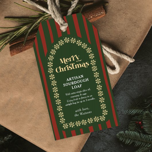 ヴィンテージ レッド グリーン ストライプ 手作り ギフト クリスマス ギフトタグ