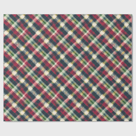 ヴィンテージ レッド グリーン ネイビー Plaid タータン ホリデー ラッピングペーパー