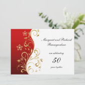 ヴィンテージ レッド ゴールド スワール 50周年 結婚記念日 招待状 (スタンド正面)