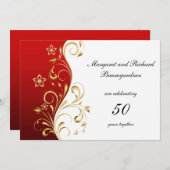 ヴィンテージ レッド ゴールド スワール 50周年 結婚記念日 招待状 (正面/裏面)