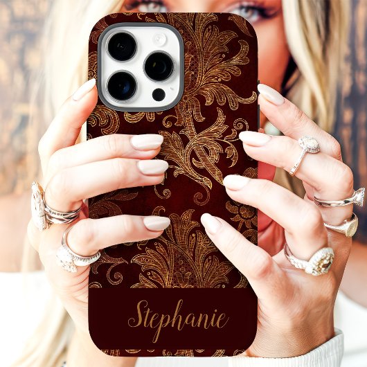 ヴィンテージ レッド ゴールド ダマスク 名入れ Case-Mate iPhoneケース