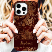 ヴィンテージ レッド ゴールド ダマスク 名入れ Case-Mate iPhoneケース