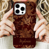 ヴィンテージ レッド ゴールド ダマスク 名入れ Case-Mate iPhoneケース
