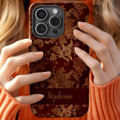 ヴィンテージ レッド ゴールド ダマスク 名入れ Case-Mate iPhoneケース