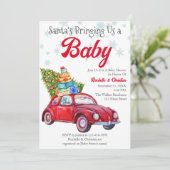 ヴィンテージ・レッド・サンタがクリスマスをベビーに 招待状 (スタンド正面)