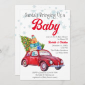 ヴィンテージ・レッド・サンタがクリスマスをベビーに 招待状 (正面/裏面)