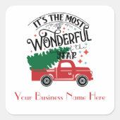 ヴィンテージ レッド トラック クリスマス おめでとう ビジネス スクエアシール (正面)