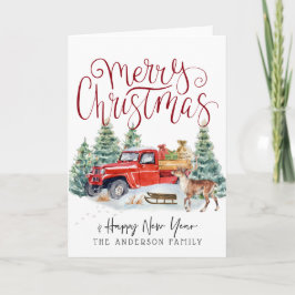 ヴィンテージ レッド トラック クリスマス ホリデー カード