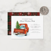ヴィンテージ レッド トラック ツリー ファミリー クリスマス パーティー ノートカード (正面/裏面インサイチュ)