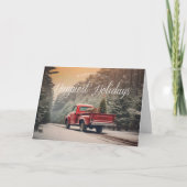 ヴィンテージ レッド トラック ハッピー ホリデー クリスマス カード (正面)