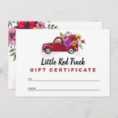 ヴィンテージ レッド トラック & フラワー ギフト証明書カード 招待状 (正面/裏面)