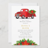 ヴィンテージ レッド トラック ポインセチア ウェディング シャワー 招待状 (正面)