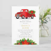 ヴィンテージ レッド トラック ポインセチア ウェディング シャワー 招待状 (スタンド正面)